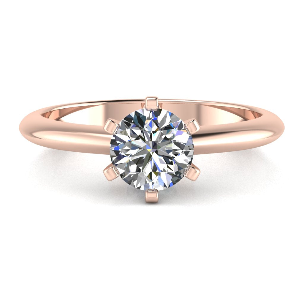 Round Solitaire Rose Gold Ring, Open 6 Prong | LGR