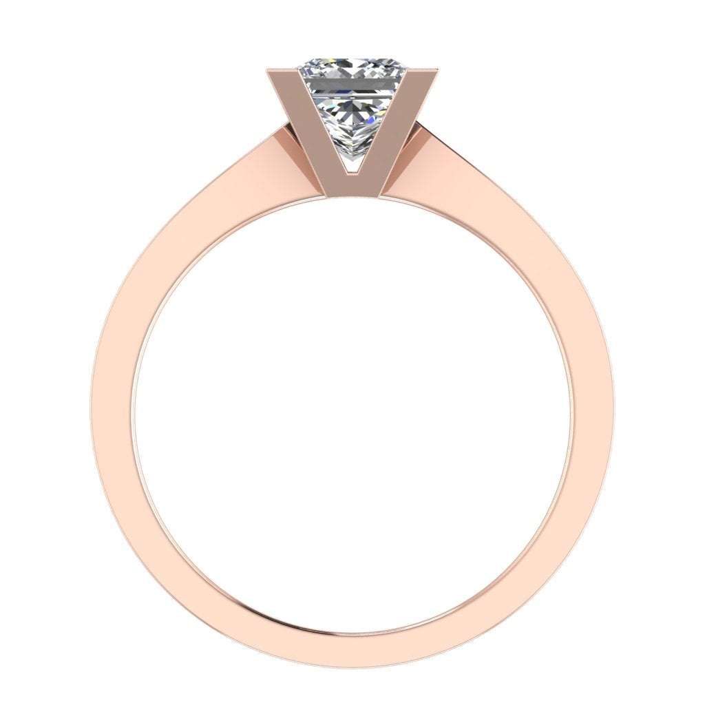 Princess Solitaire Rose Gold Ring, Raised V-Shape | SMP