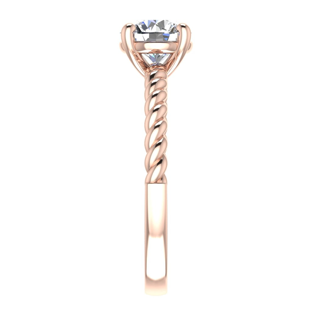 Round Solitaire Rose Gold Ring, Twisted 4 Prong | LGR