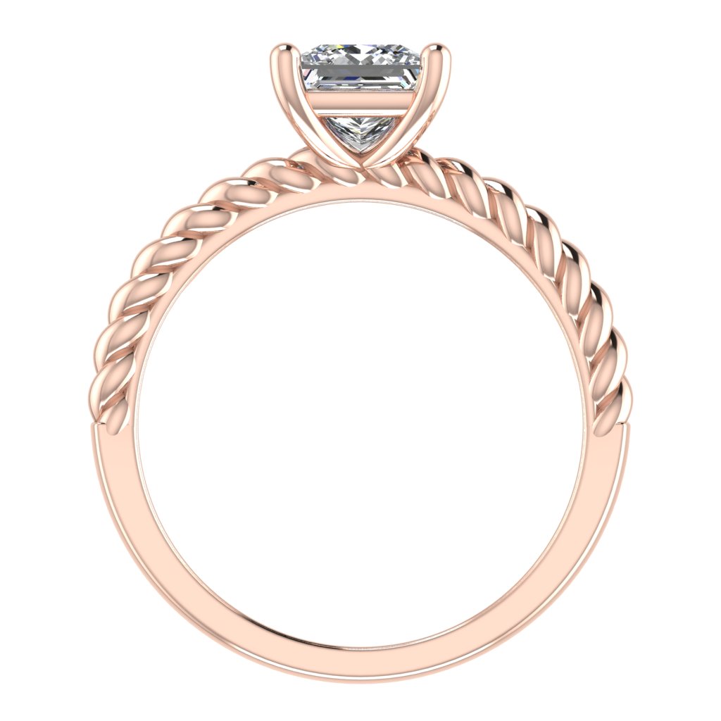 Princess Solitaire Rose Gold Ring, Twisted 4 Prong | LGP