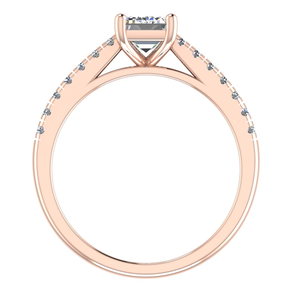 Emerald Cut Diamond & Rose Gold Shoulder Set Straight Ring | SME