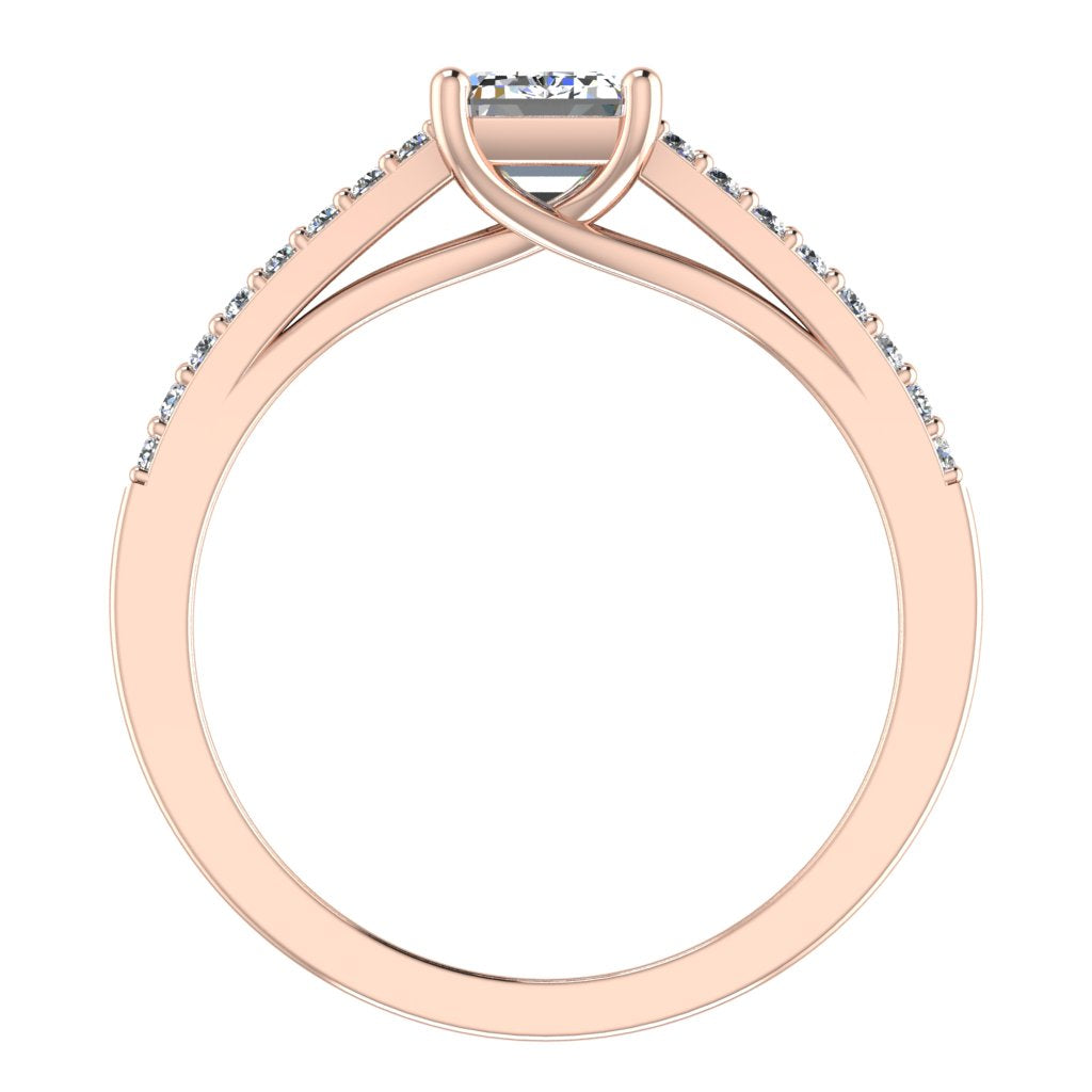 Emerald Diamond Rose Gold Ring, Micro Split Shoulder Set | LGE RX4509