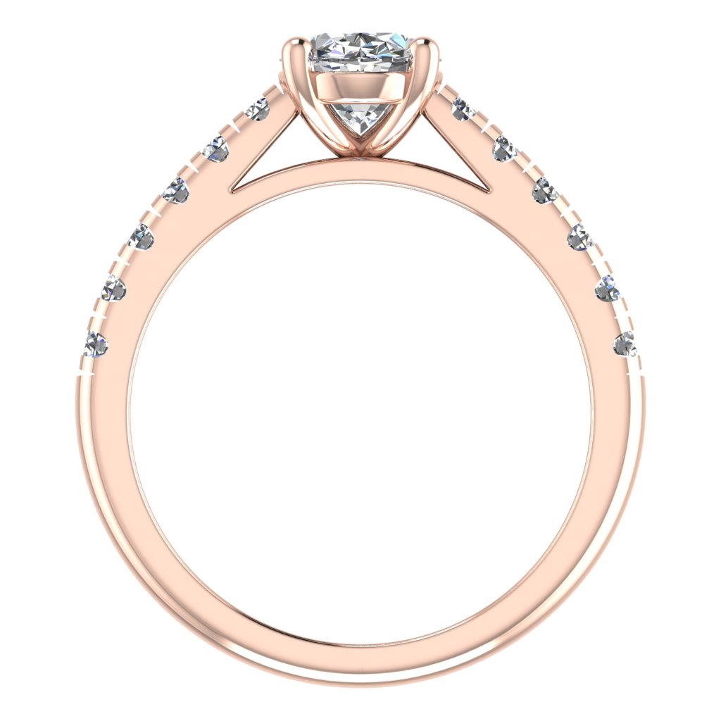 Oval Diamond Rose Gold Ring, Micro Shoulder Set Straight | LGO RX6234