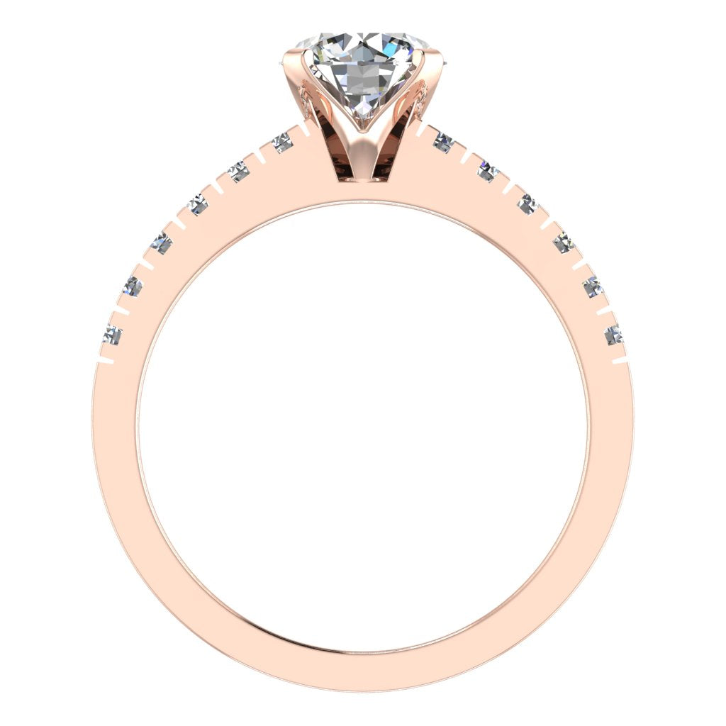 Round Cut Diamond & Rose Gold Shoulder Set Peg Head Ring | SMR