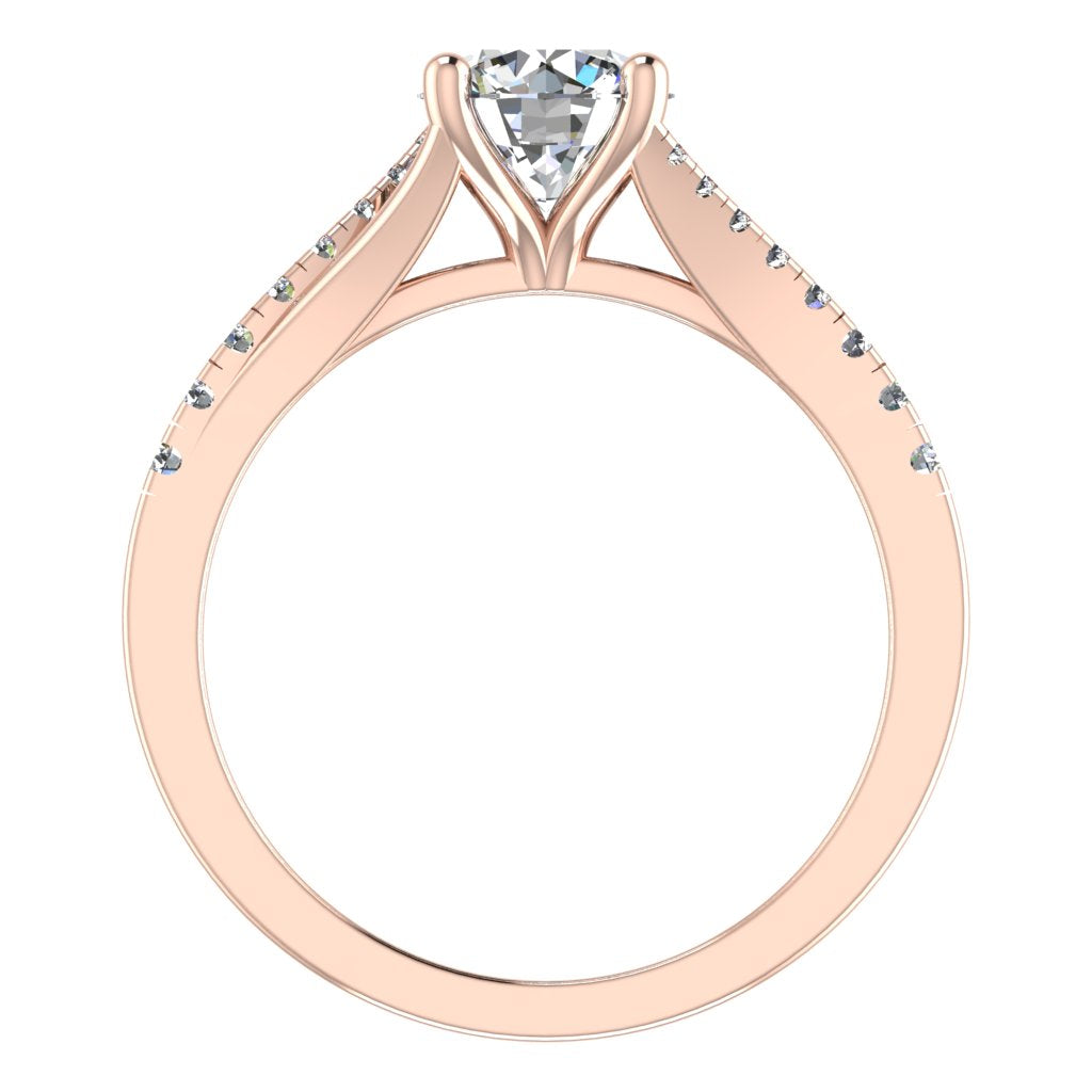 Round Diamond Rose Gold Ring, Split Band Shoulder Set | LGR RX3016