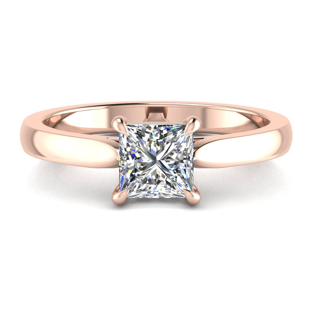 Princess Solitaire Rose Gold Ring, Pinched Cathedral | LGP