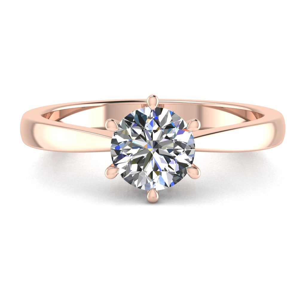 Round Solitaire Rose Gold Ring, Lotus 6 Prong | LGR