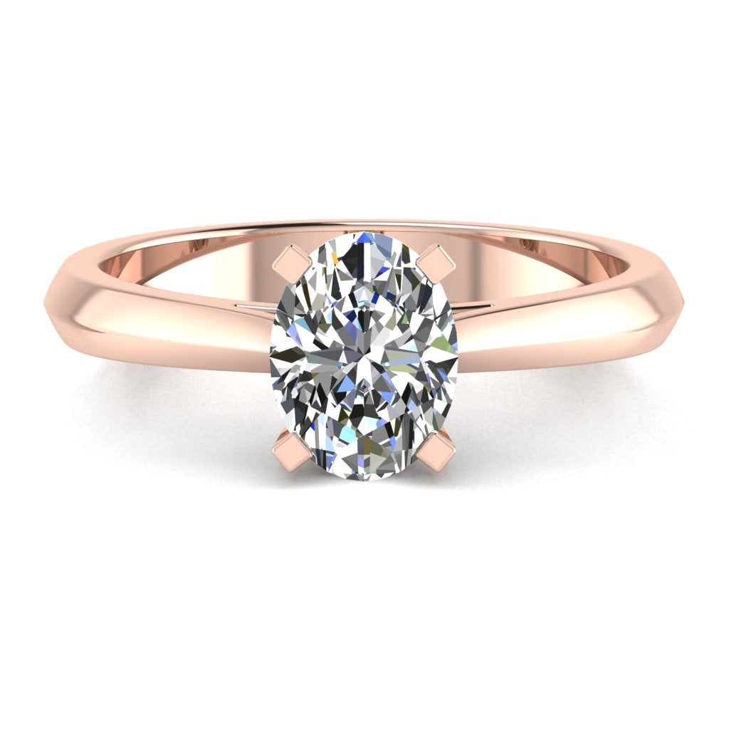 Oval Solitaire Rose Gold Ring, Knife Edge Cathedral | LGO