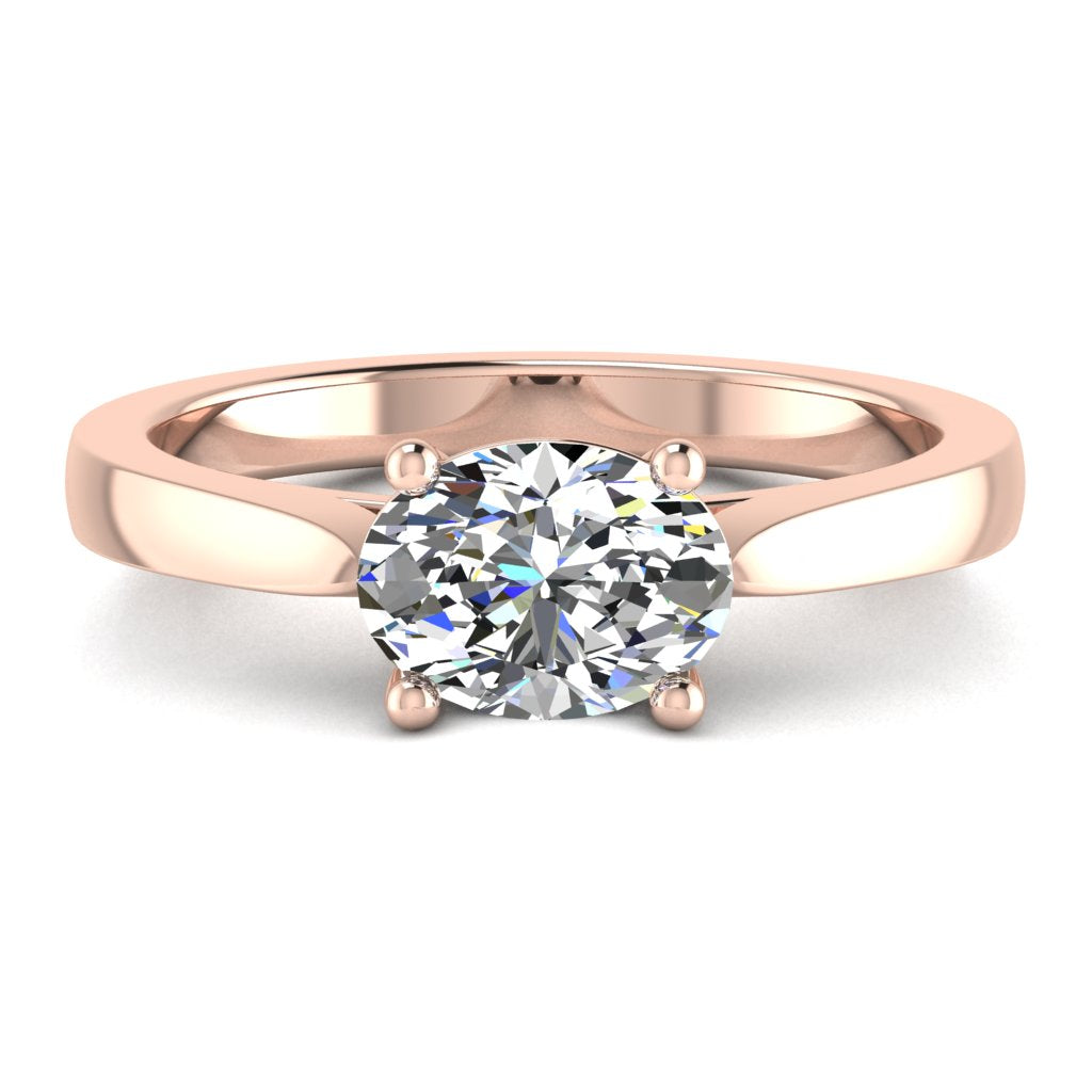 Oval Landscape Solitaire Rose Gold Ring, Cathedral Basket | LGO