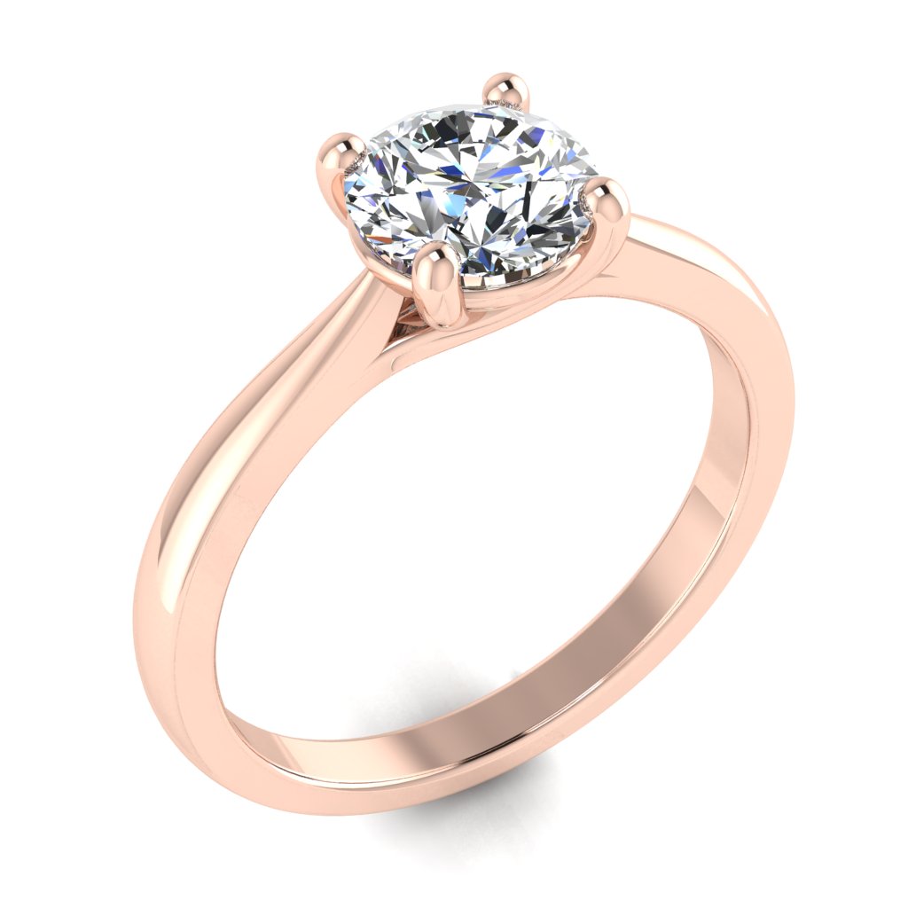 Round Solitaire Rose Gold Ring, Cross Over 4 Prong | SMR