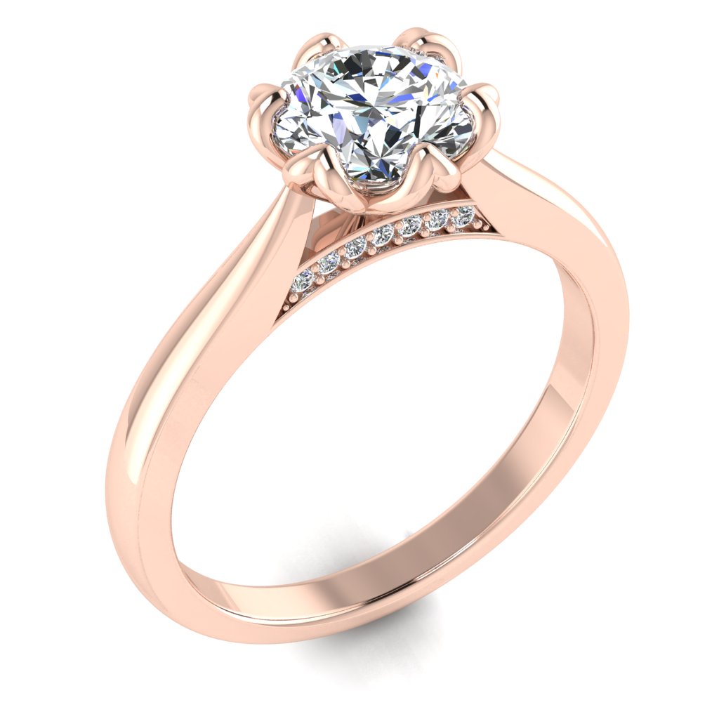 Round Solitaire Rose Gold Ring, Fancy Lotus Bridge Set | LGR