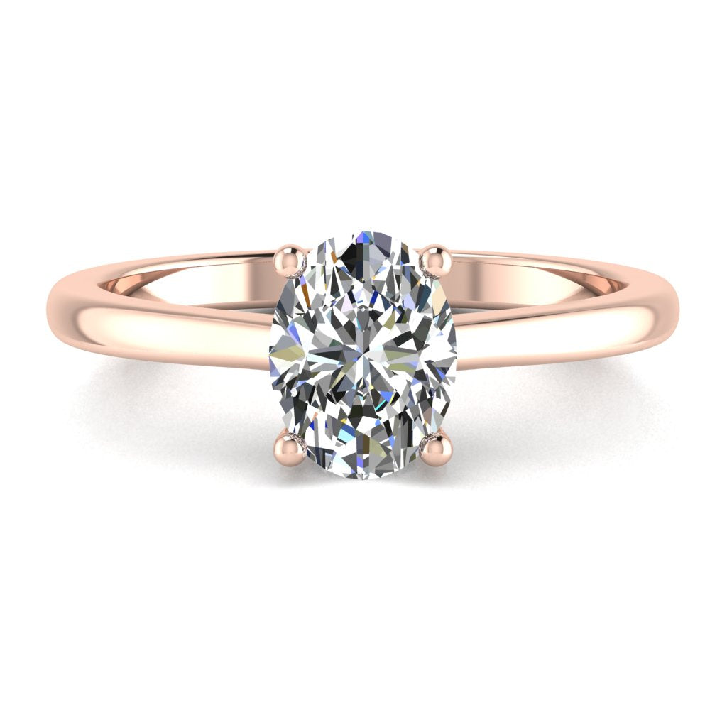 Oval Solitaire Rose Gold Ring, Raised Peg Head | LGO