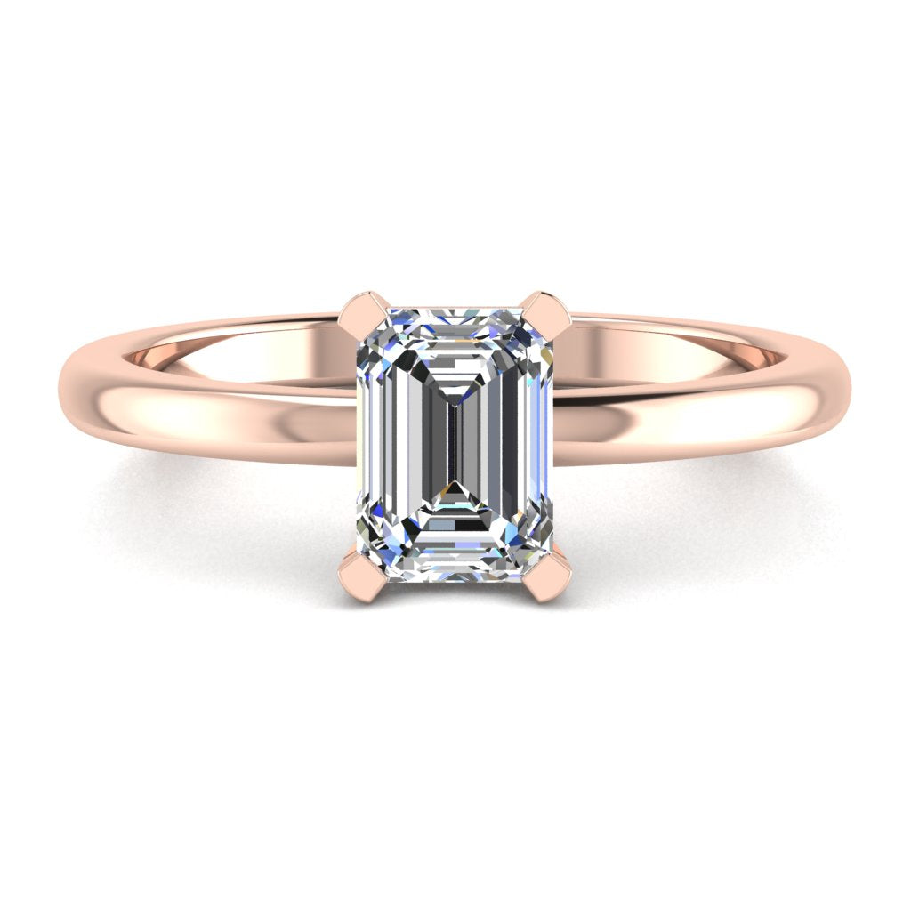 Emerald Solitaire Rose Gold Ring, Squared Prong Basket | LGE
