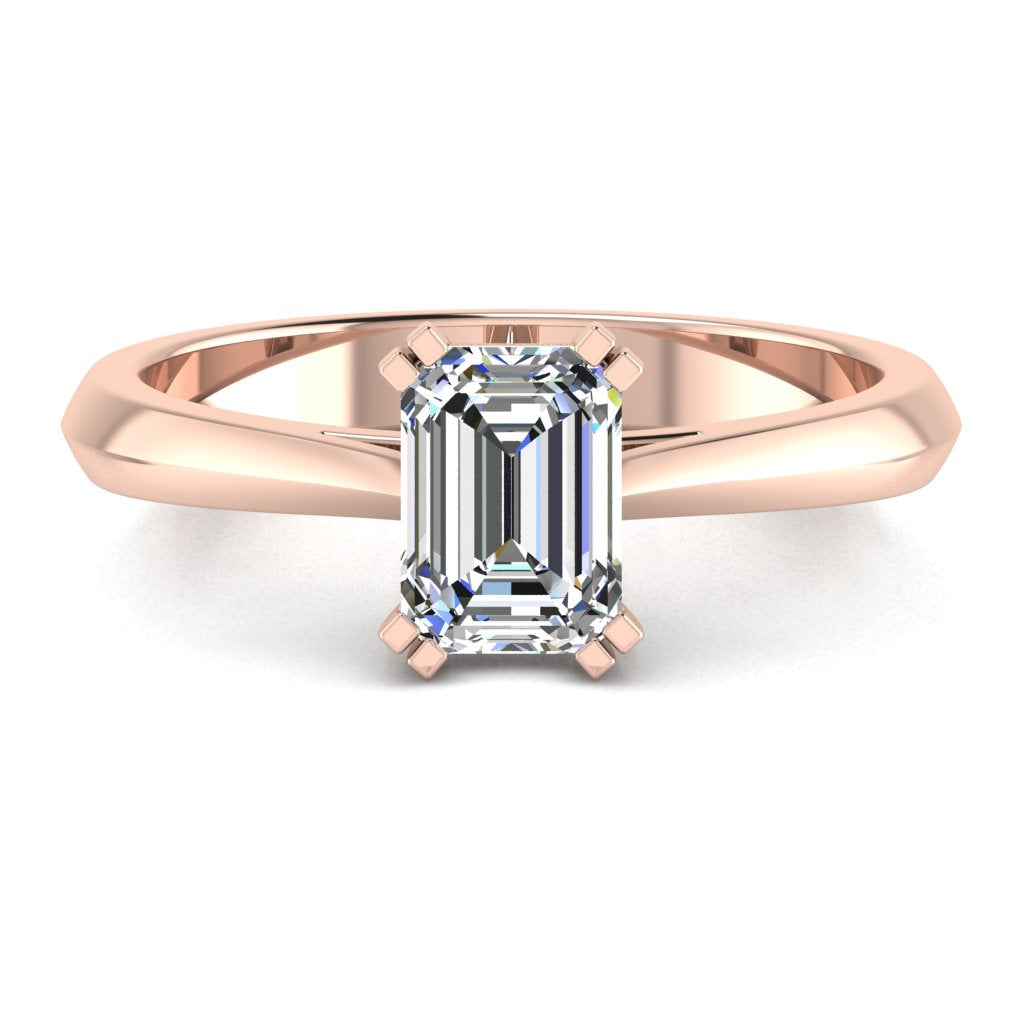 Emerald Solitaire Rose Gold Ring, Double Squared Prong | LGE
