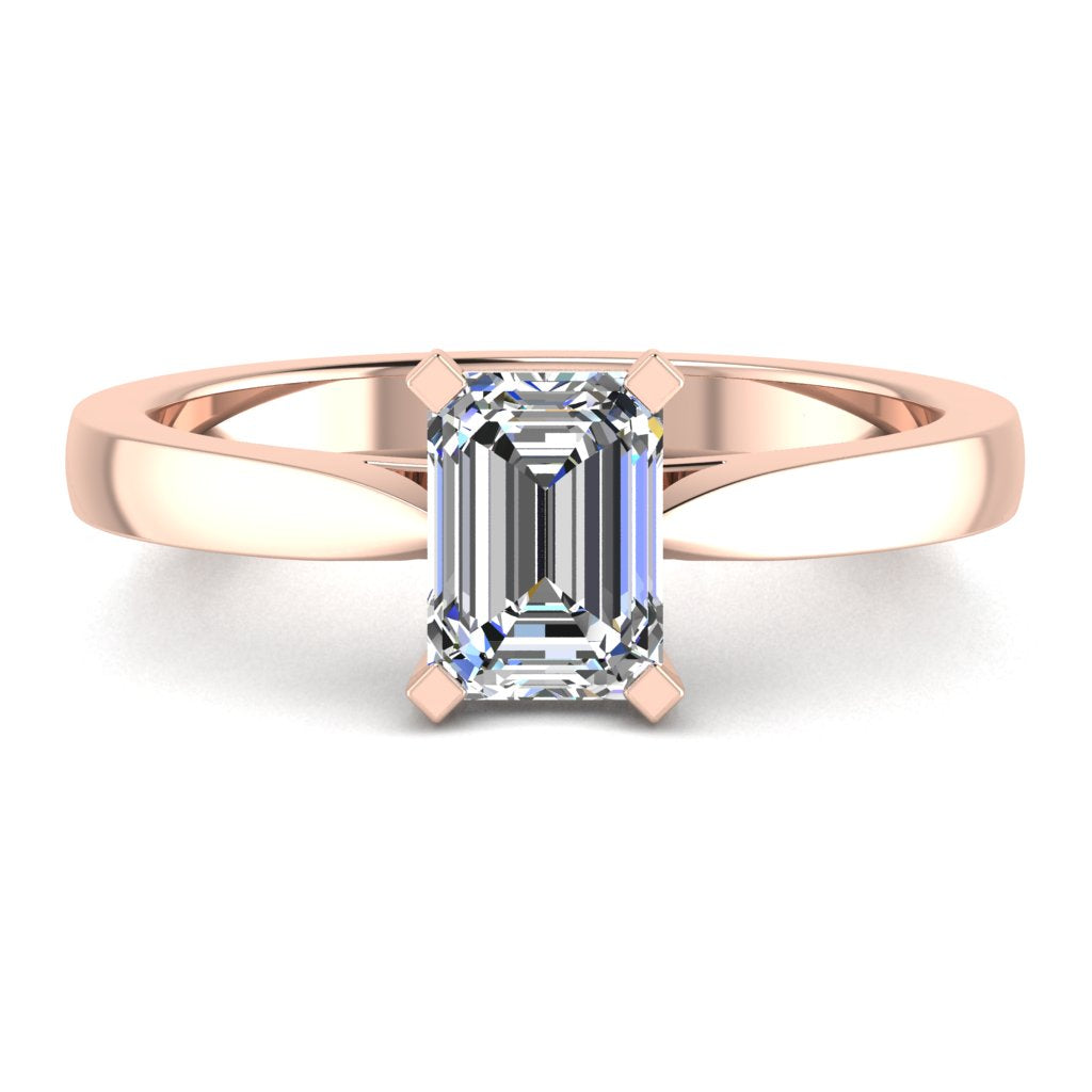Emerald Solitaire Rose Gold Ring, Pinched Cathedral | SME