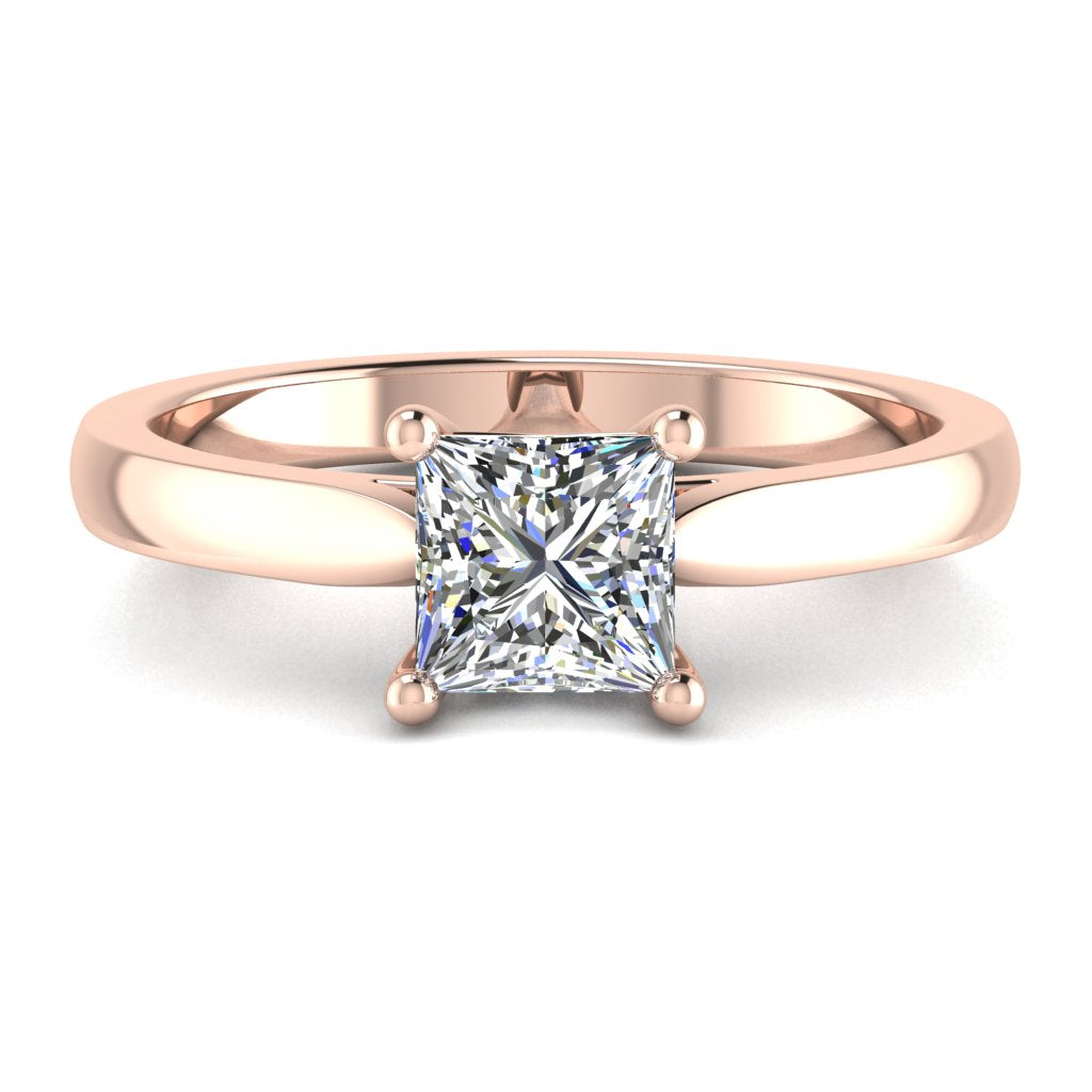 Princess Solitaire Rose Gold Ring, Cathedral Basket | LGP