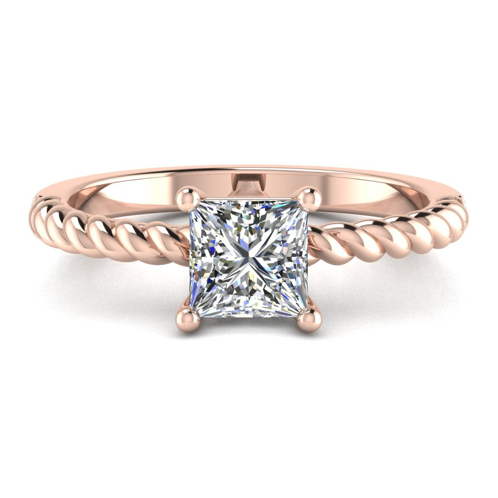 Princess Solitaire Rose Gold Ring, Twisted 4 Prong | LGP