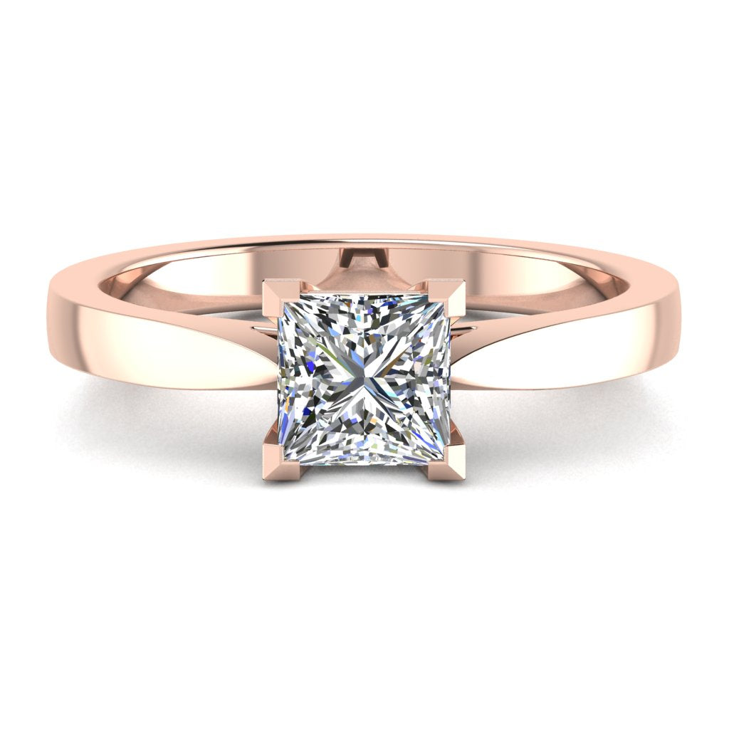 Princess Solitaire Rose Gold Ring, Cathedral V-Shaped | LGP