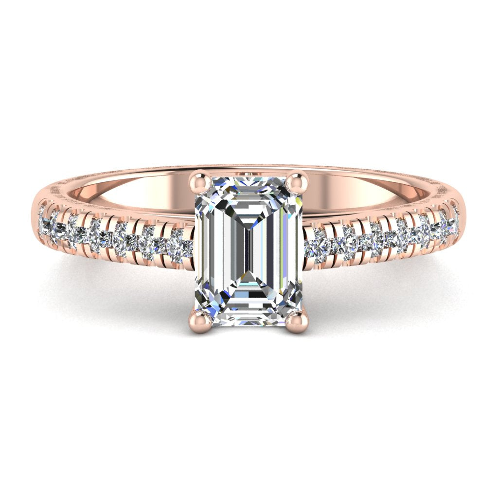 Emerald Cut Diamond & Rose Gold Shoulder Set Straight Ring | SME