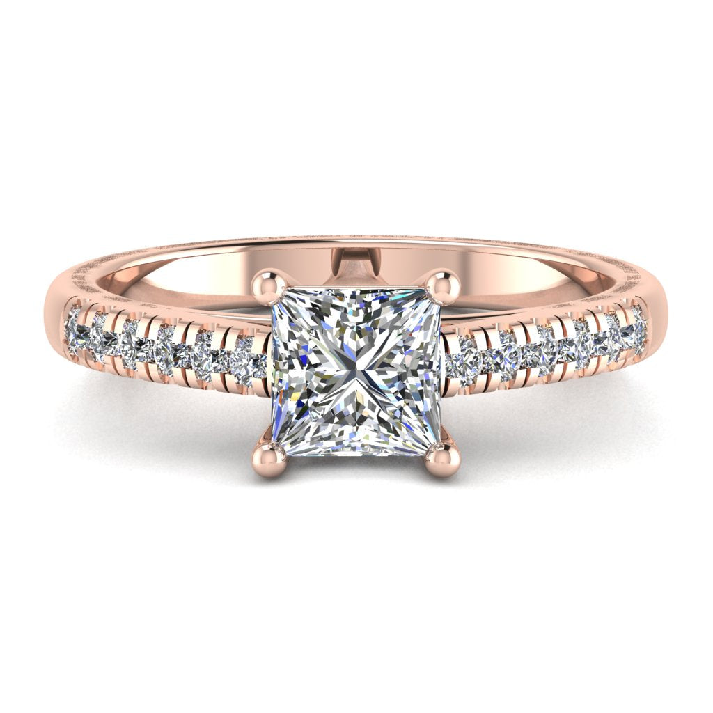 Princess Cut Diamond Engagement Ring, Micro Shoulder Set Straight | RX3200