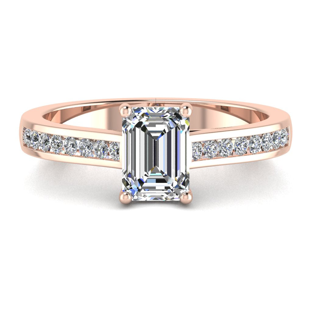 Emerald Cut Diamond Engagement Ring, Channel Shoulder Set | RX3980