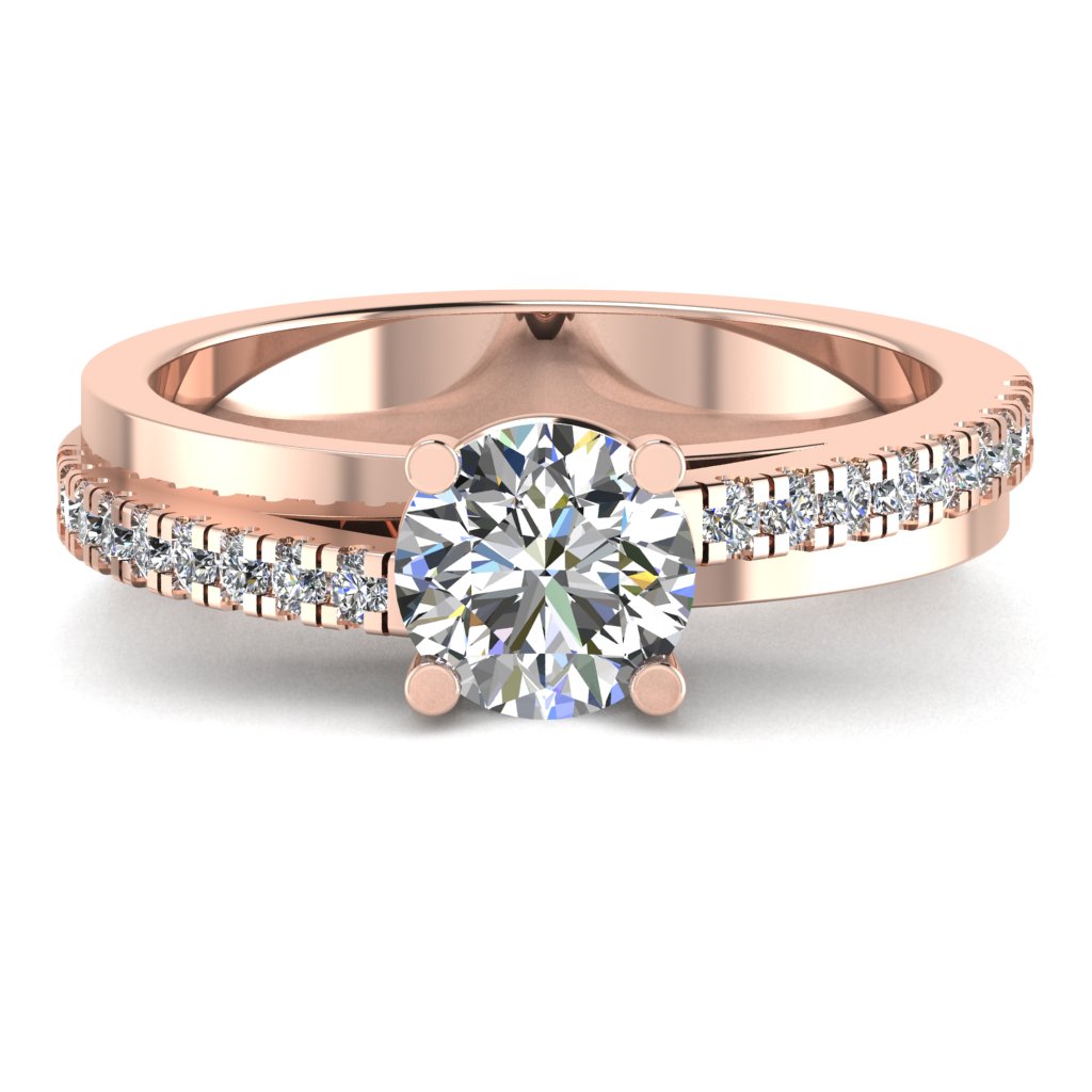 Round Diamond Rose Gold Ring, Twisted Band Shoulder Set | SMR RX3024