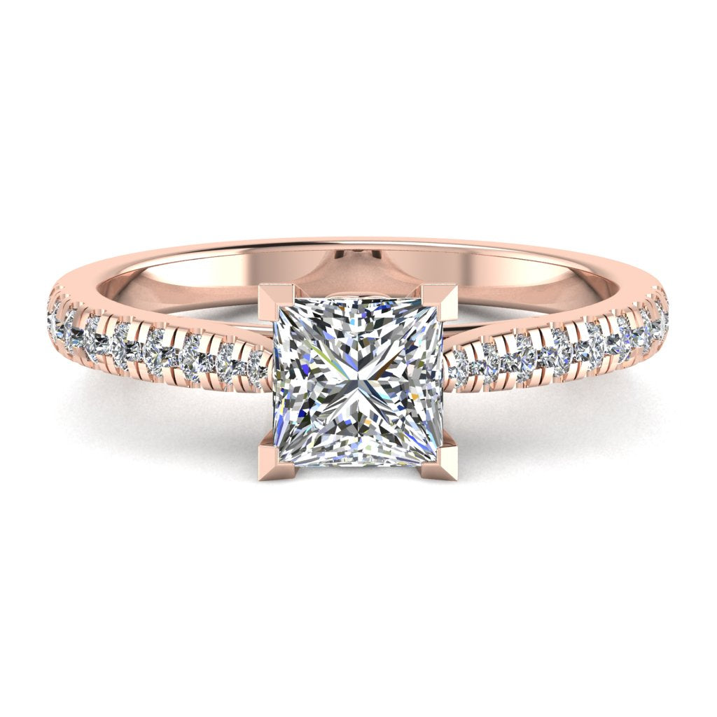 Princess Cut Diamond & Rose Gold Shoulder Set Pinched Ring | LGP