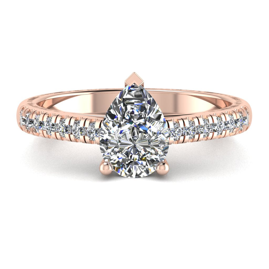 Pear Cut Diamond & Rose Gold Shoulder Set Straight Ring | SMA