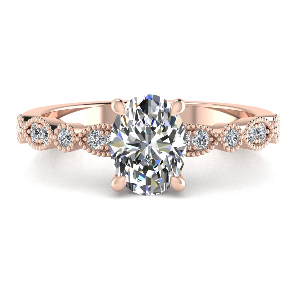 Oval Diamond Engagement Ring, Millgrain Fancy Diamond Shoulder Set | MT1191M