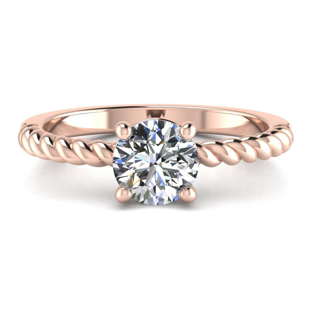 Round Solitaire Rose Gold Ring, Twisted 4 Prong | LGR