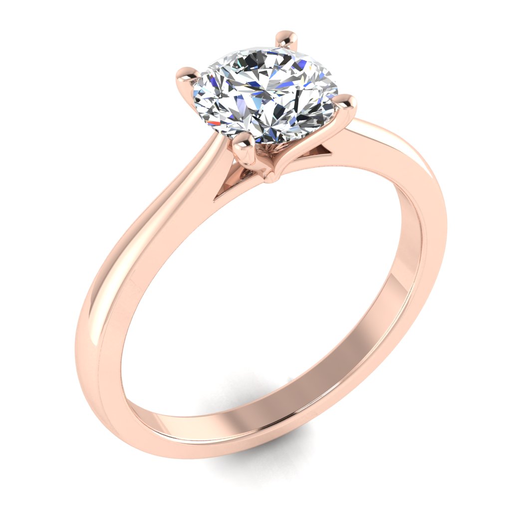 Round Solitaire Rose Gold Ring, Cathedral 4 Prong | SMR