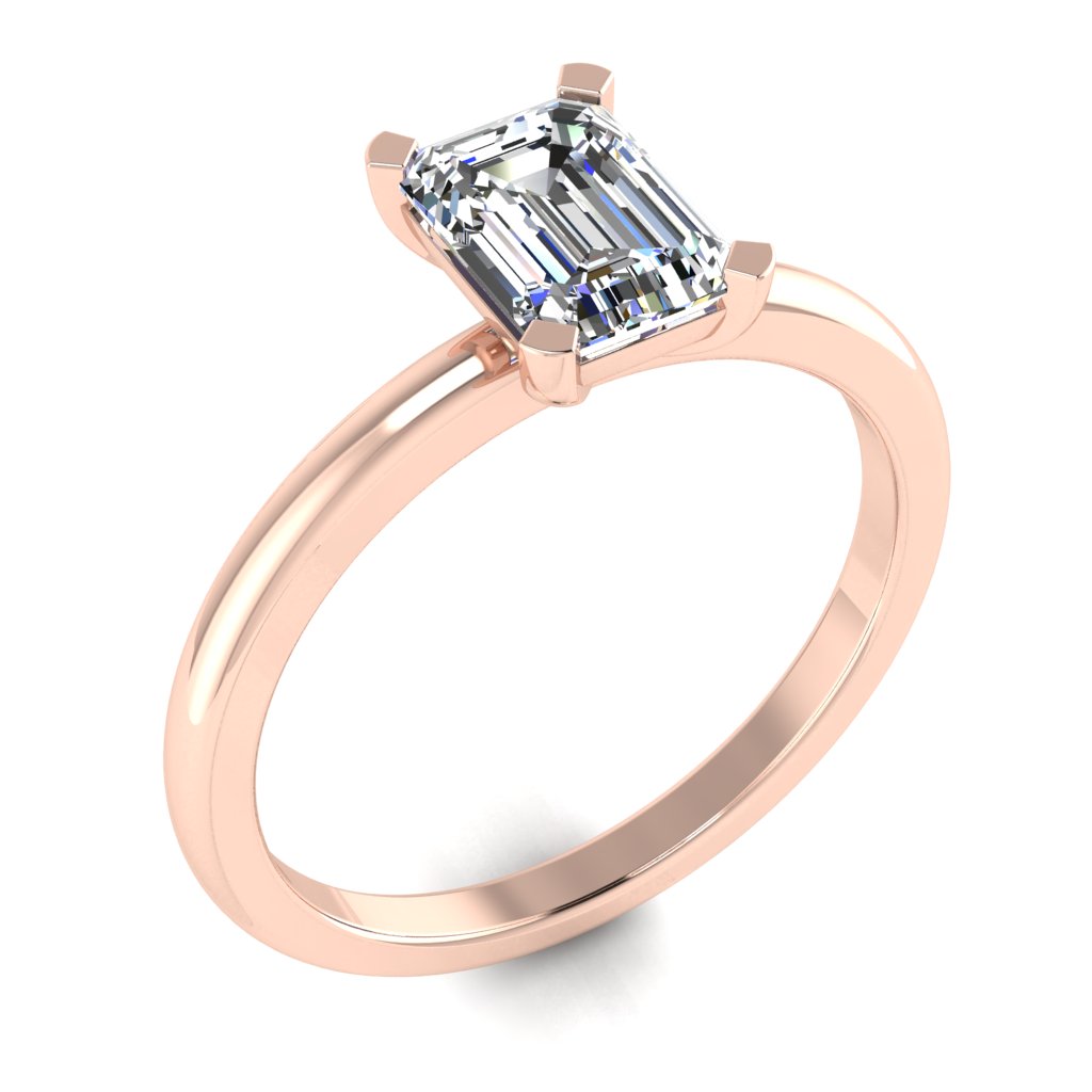 Emerald Solitaire Rose Gold Ring, Squared Prong Basket | LGE