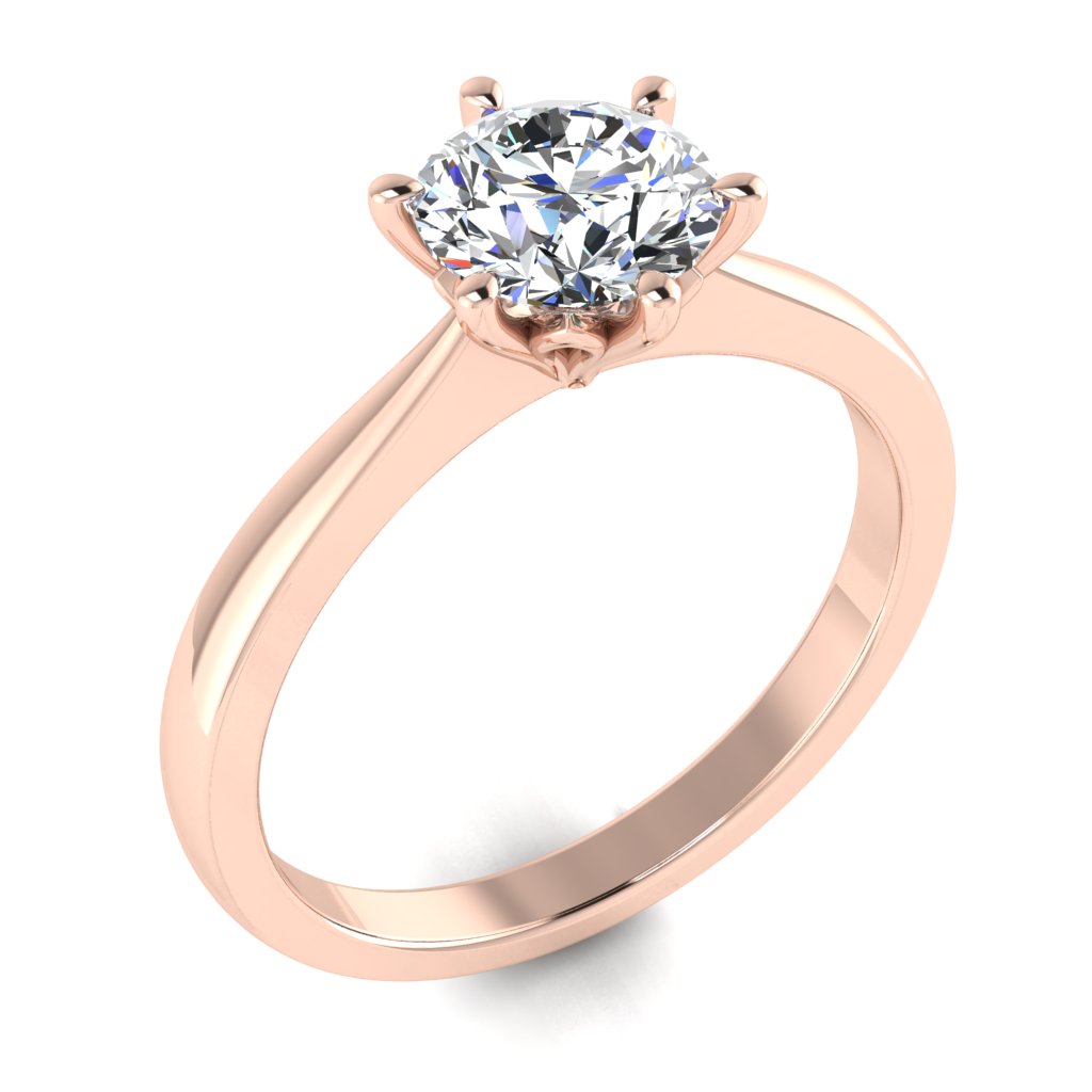 Round Solitaire Rose Gold Ring, Lotus 6 Prong | SMR