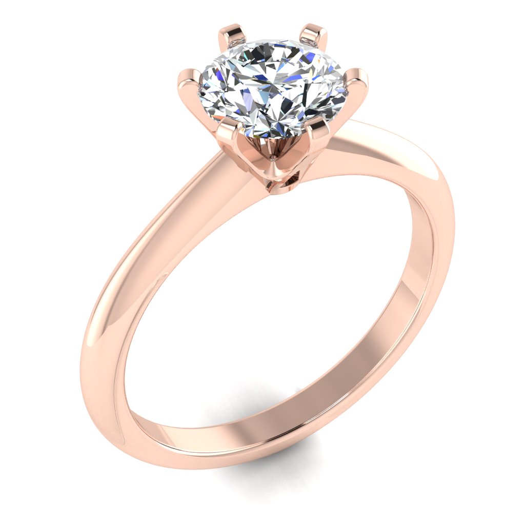 Round Solitaire Rose Gold Ring, Open 6 Prong | SMR