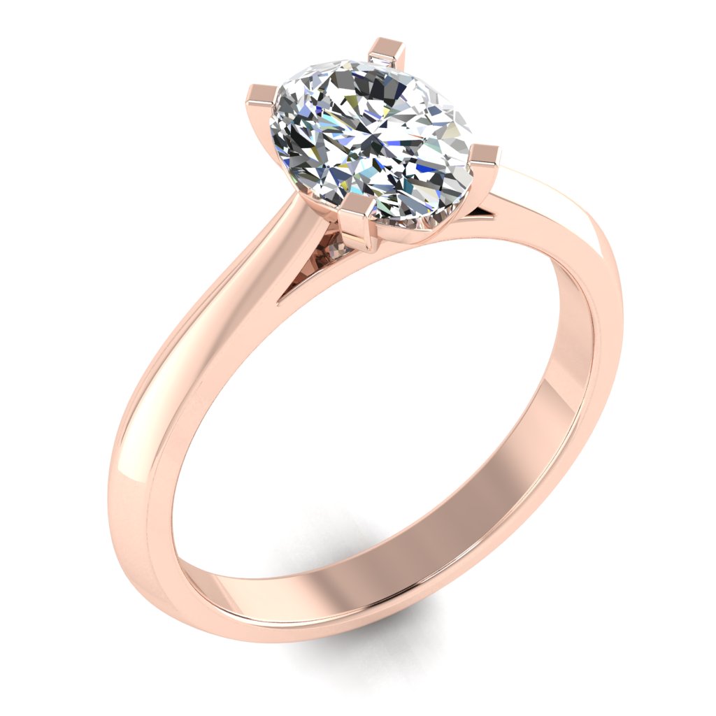 Oval Solitaire Rose Gold Ring, Knife Edge Cathedral | LGO