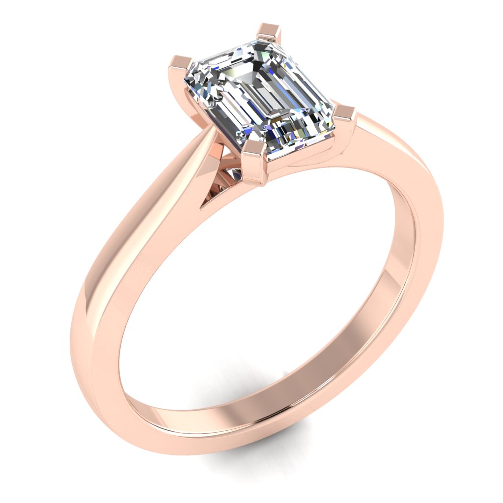 Emerald Solitaire Rose Gold Ring, Pinched Cathedral | SME