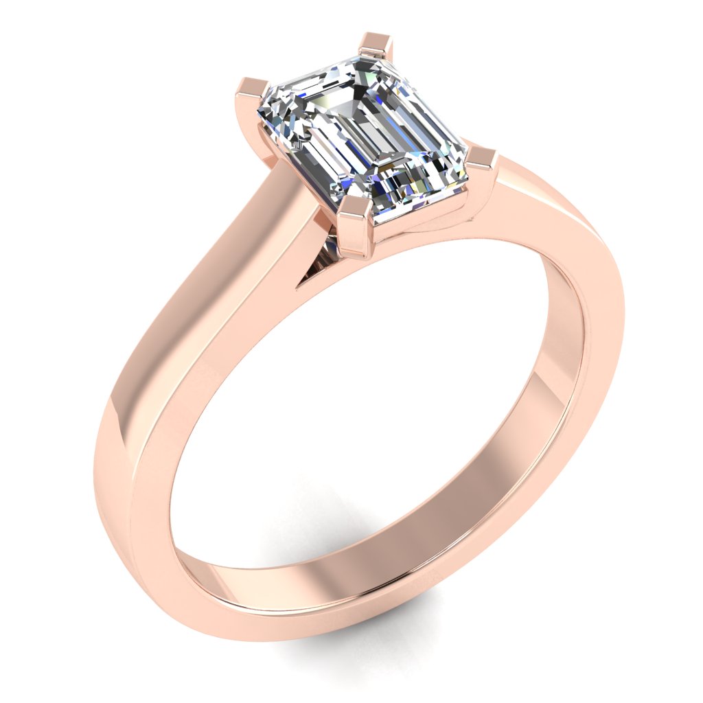 Emerald Solitaire Rose Gold Ring, Cathedral Basket | LGE