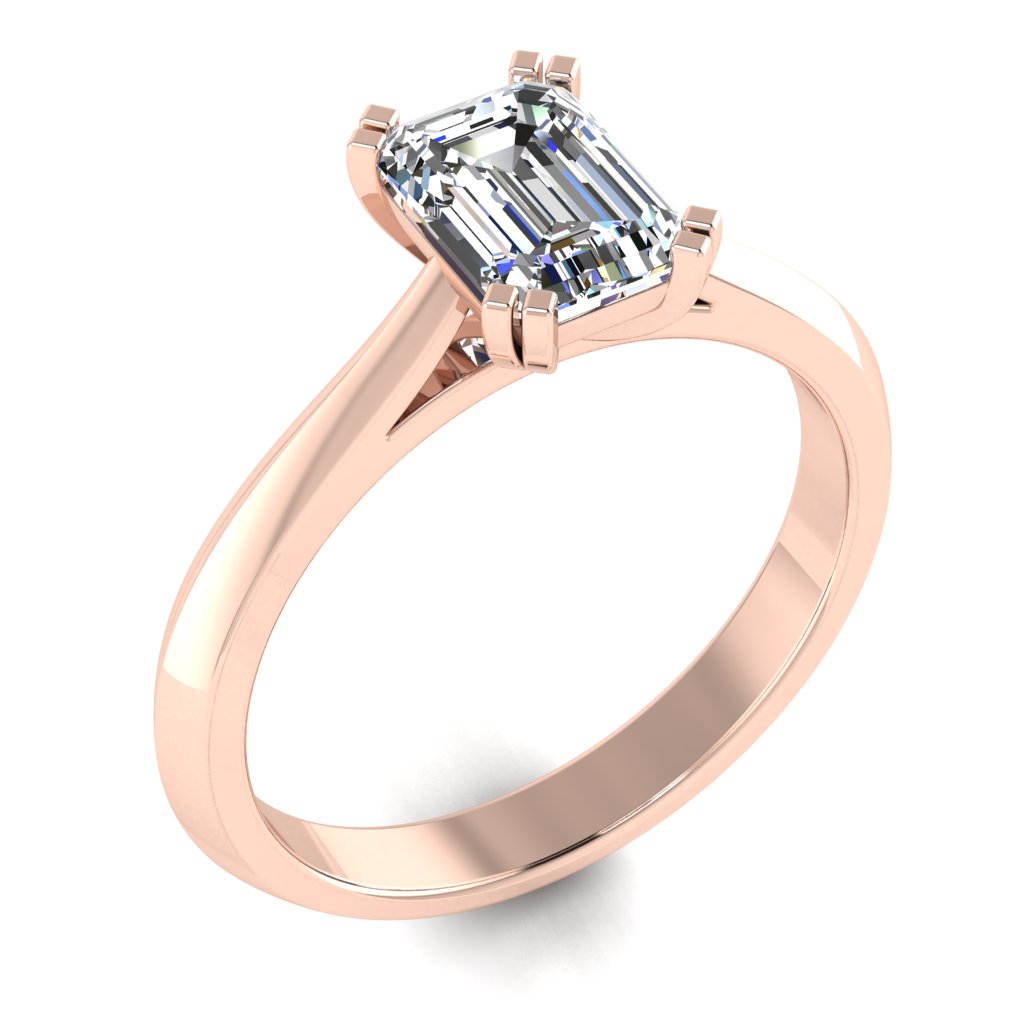 Emerald Solitaire Rose Gold Ring, Double Squared Prong | LGE