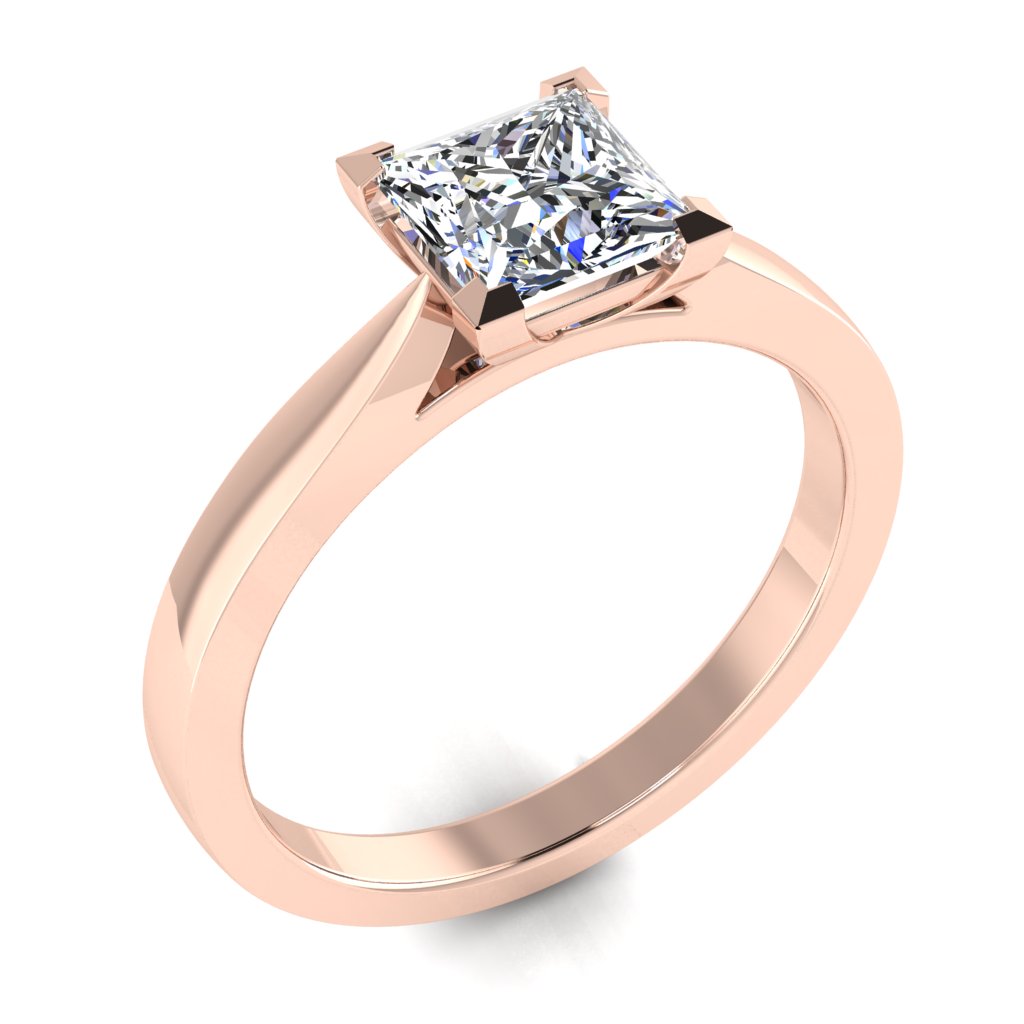 Princess Solitaire Rose Gold Ring, Cathedral V-Shaped | SMP