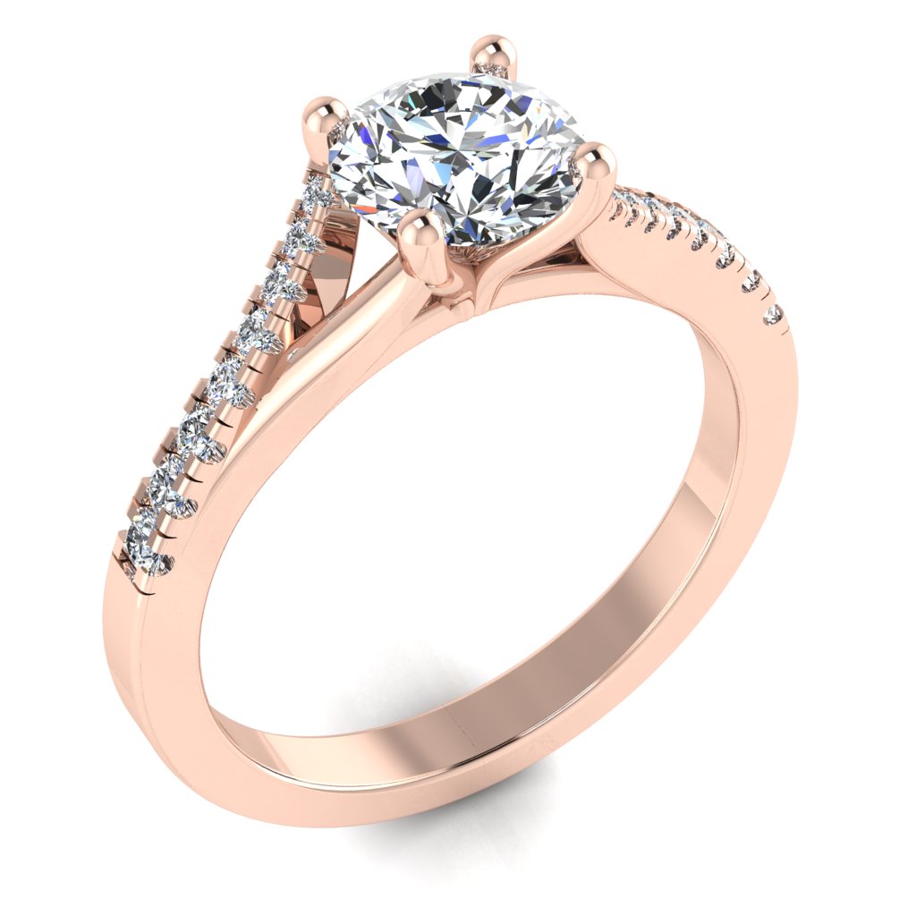 Round Diamond Rose Gold Ring, Split Band Shoulder Set | LGR RX3016