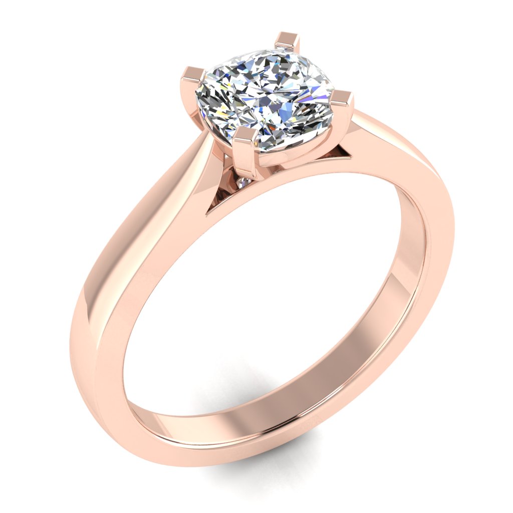 Cushion Solitaire Rose Gold Ring, Pinched | SMC