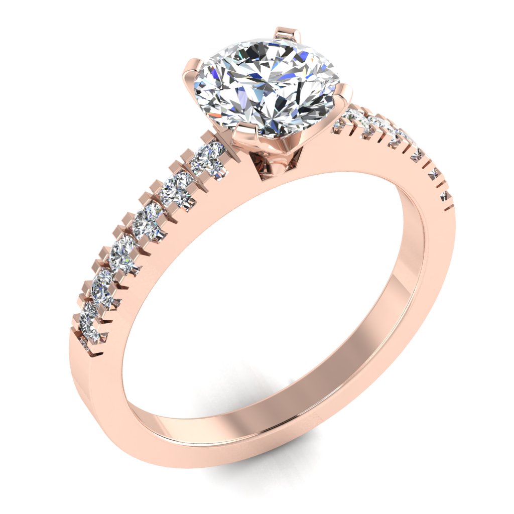 Round Cut Diamond & Rose Gold Shoulder Set Peg Head Ring | SMR