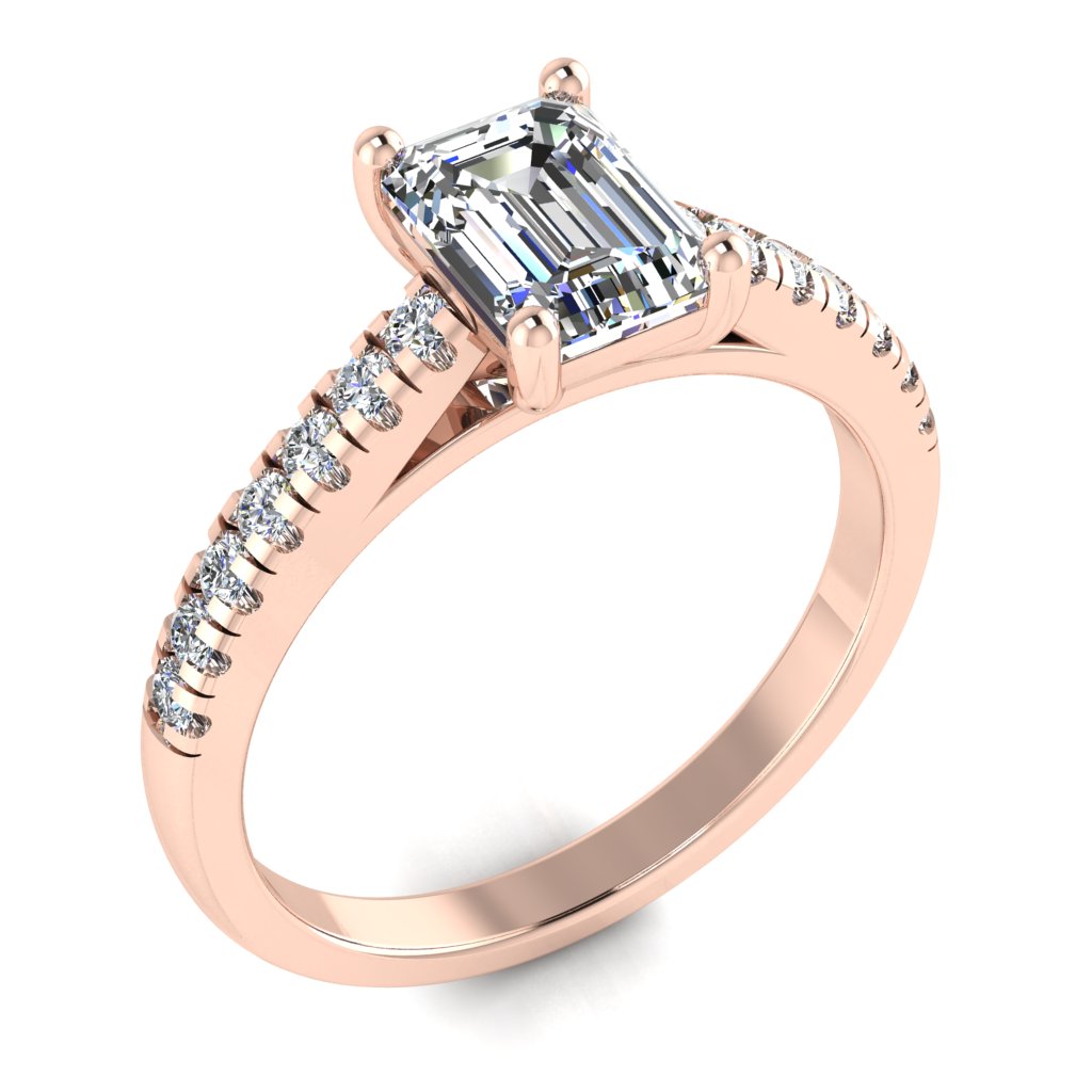 Emerald Cut Diamond & Rose Gold Shoulder Set Straight Ring | SME