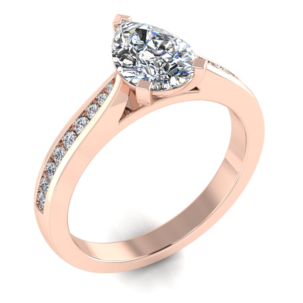 Pear Diamond Rose Gold Ring, Channel Shoulder Set | LGA RX4155