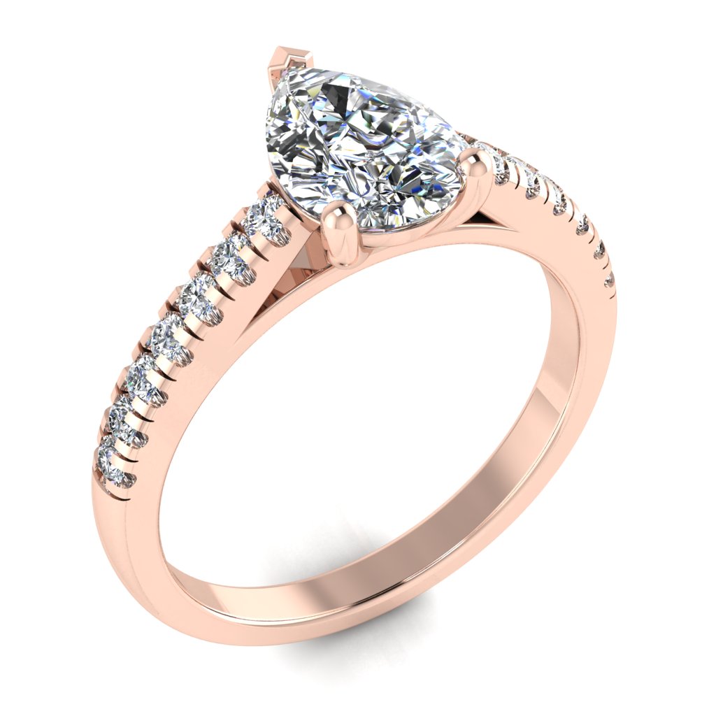 Pear Cut Diamond & Rose Gold Shoulder Set Straight Ring | SMA