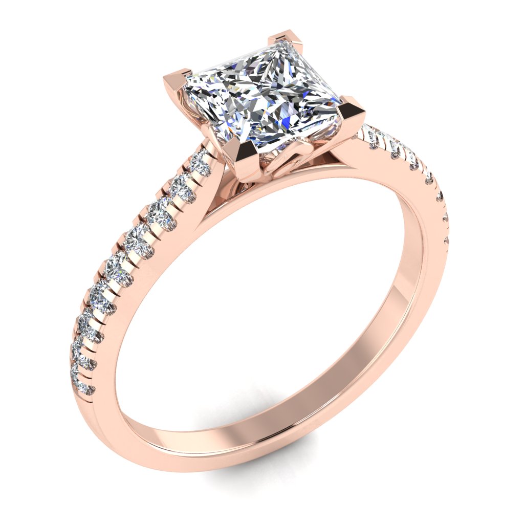 Princess Cut Diamond & Rose Gold Shoulder Set Pinched Ring | LGP