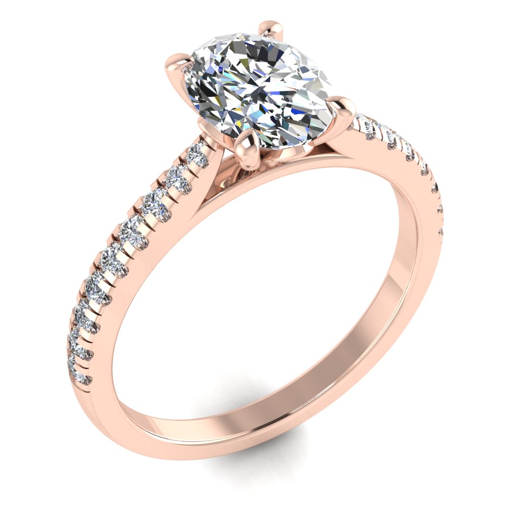 Oval Diamond Rose Gold Ring, Micro Shoulder Set Lotus Head | SMO RX7670
