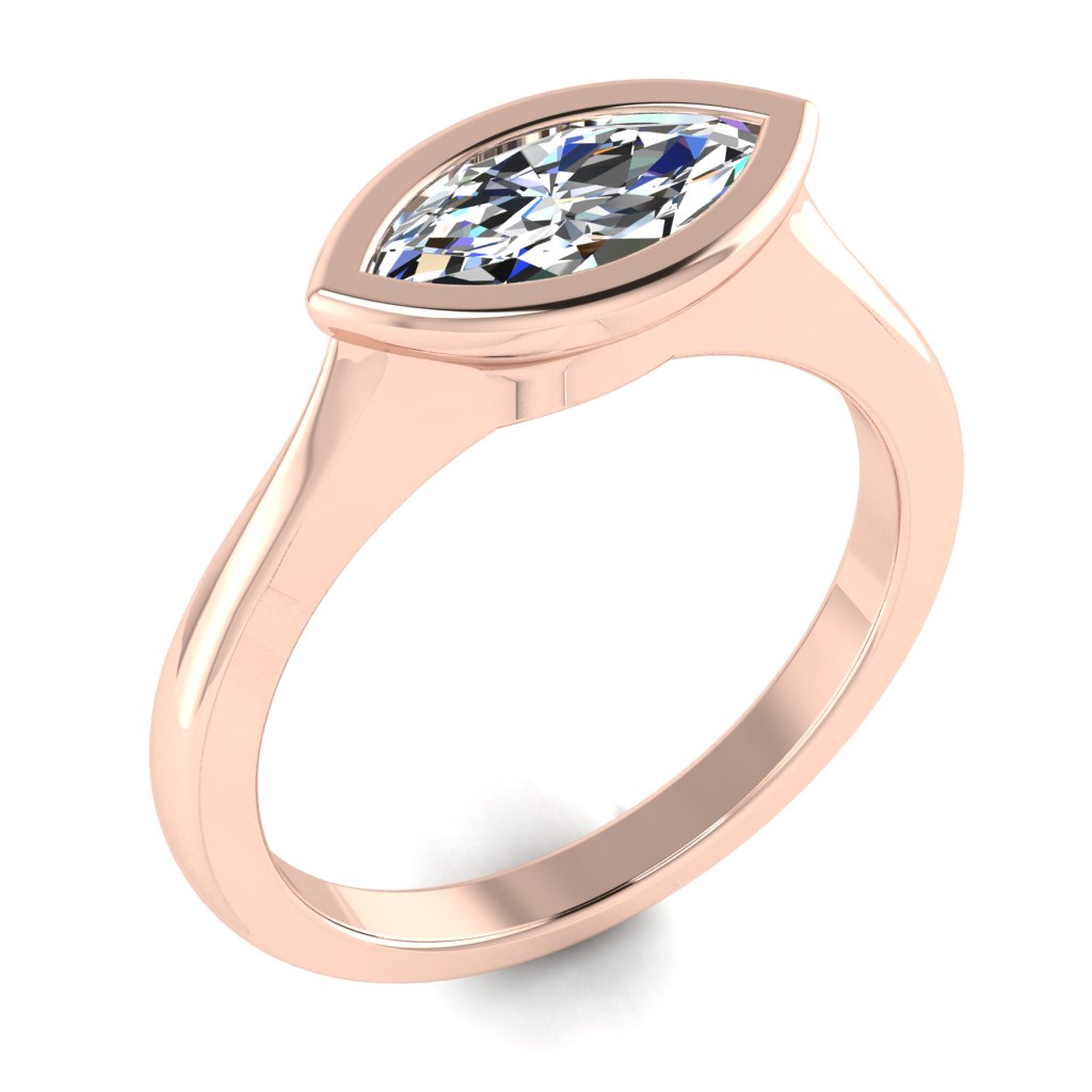 Landscape Marquise Solitaire Rose Gold Ring, Bevel Set | LGM