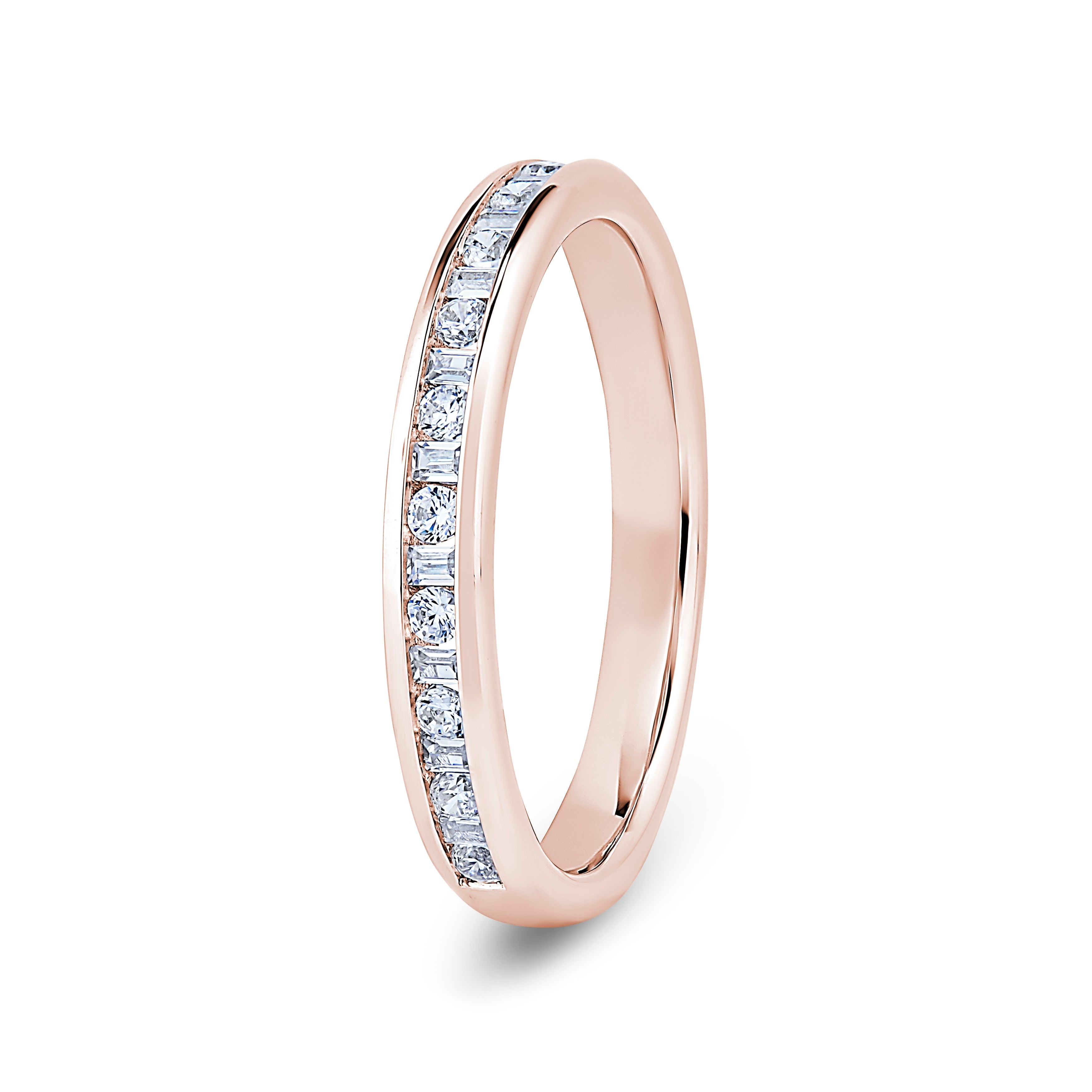 Round & Baguette, Channel, Rose Gold Half Set Eternity Ring