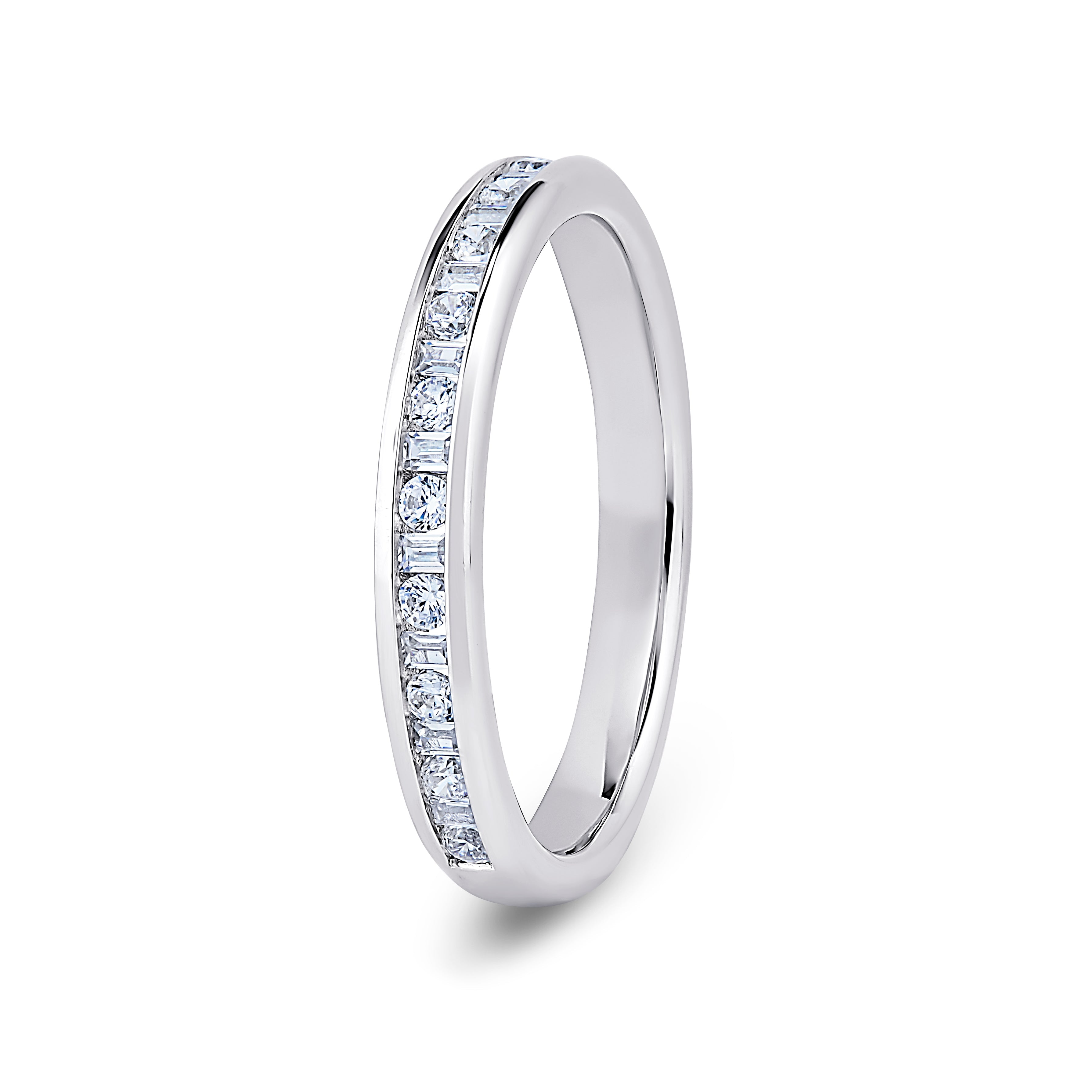Round & Baguette, Channel, White Gold Half Set Eternity Ring